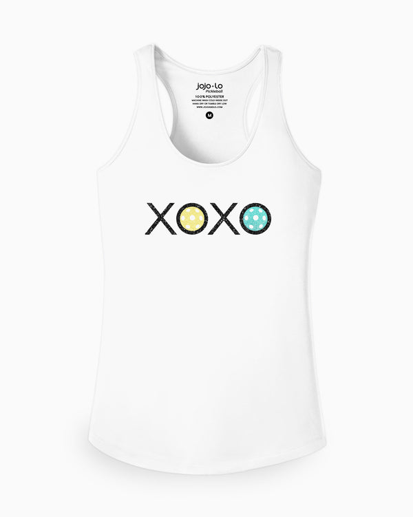 Glitter Flake XOXO Pickleball Tank Top Women's White Performance Fabric