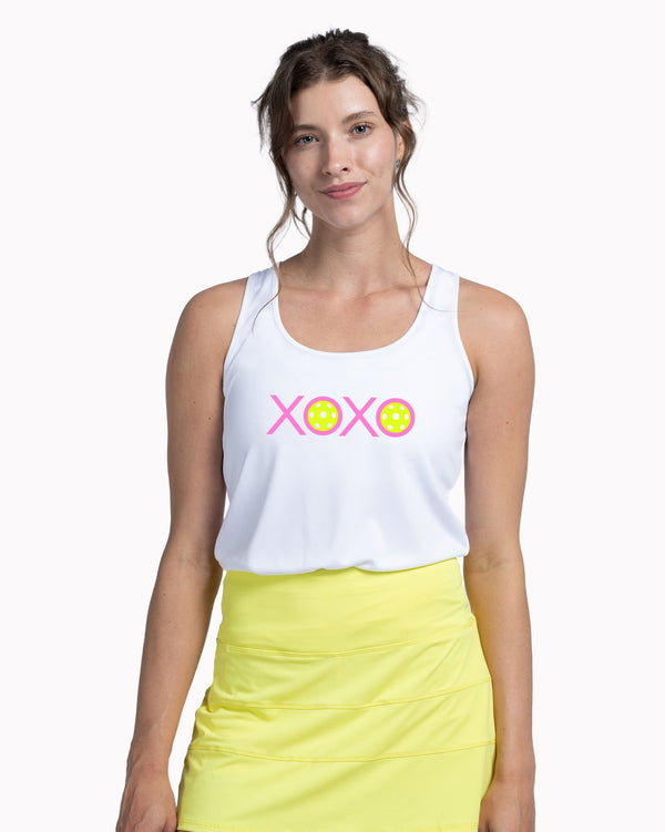 XOXO Pickleball Tank Top Women's White Performance Fabric