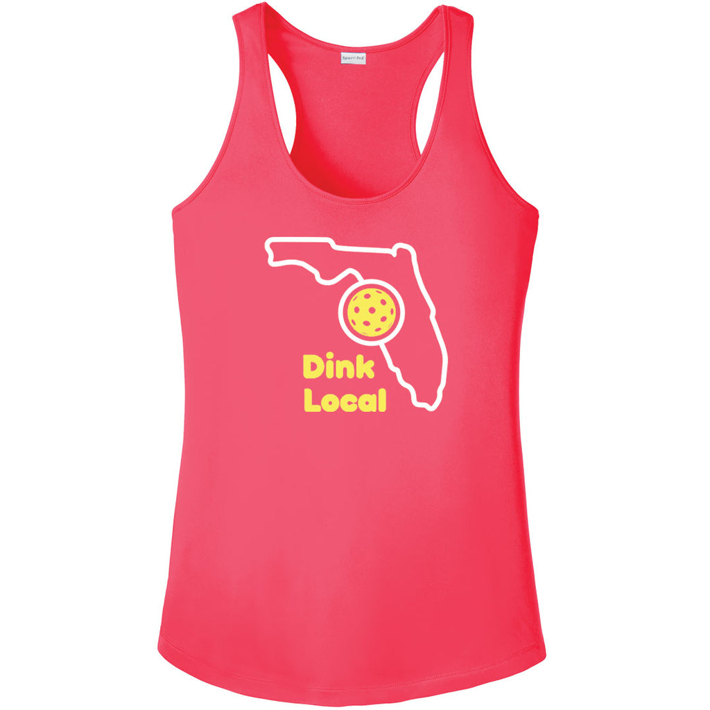 Dink Local Florida Pickleball Tank Top Women's Coral Performance Fabric