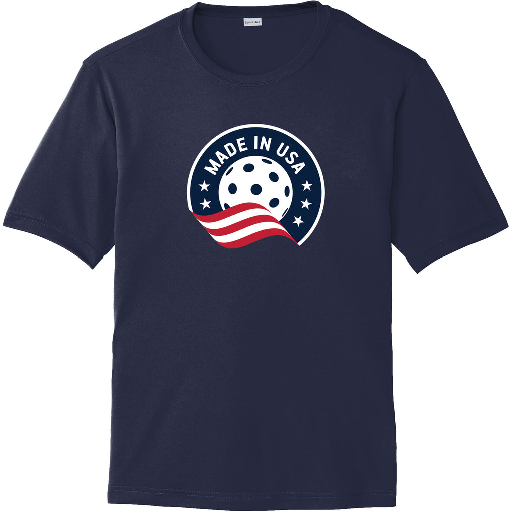 Made In USA Pickleball T-Shirt Men’s Navy Blue Performance Fabric