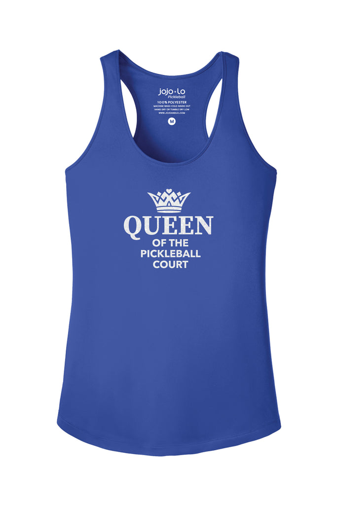 Glitter Flake Queen of the Court Pickleball Tank Top Women's Blue Performance Fabric